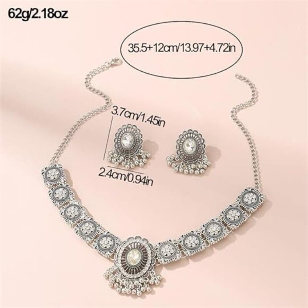 Vintage Austrian Crystal Kundan Necklace Earrings Jewelry Set for Women - Picture 3 of 6